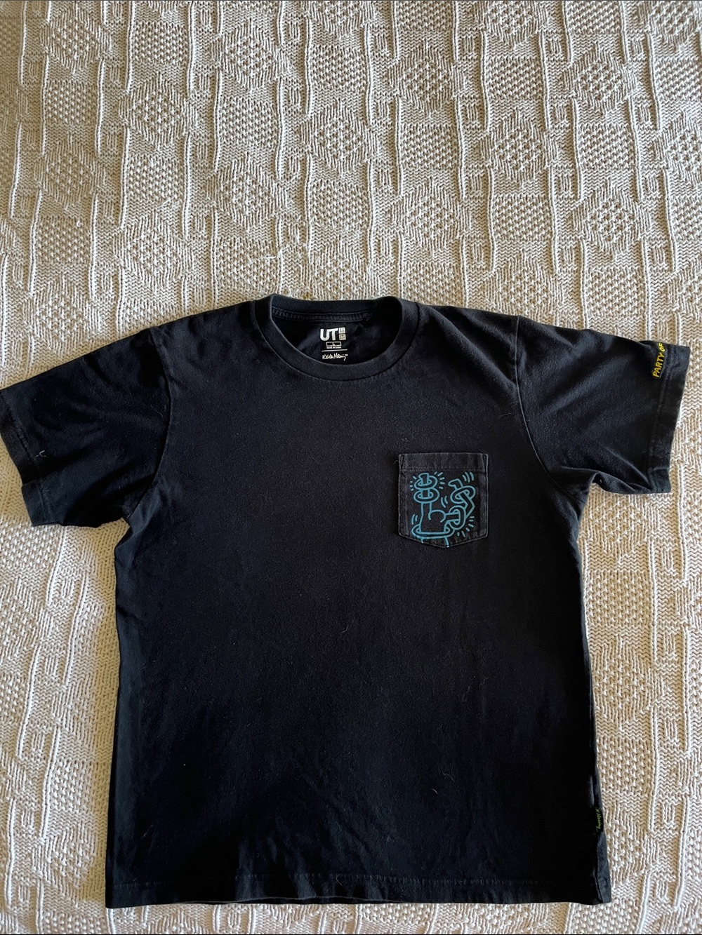 Uniqlo UT Keith Haring "Party of Life" pocket T-shirt 100% Cotton in Black Sz L
